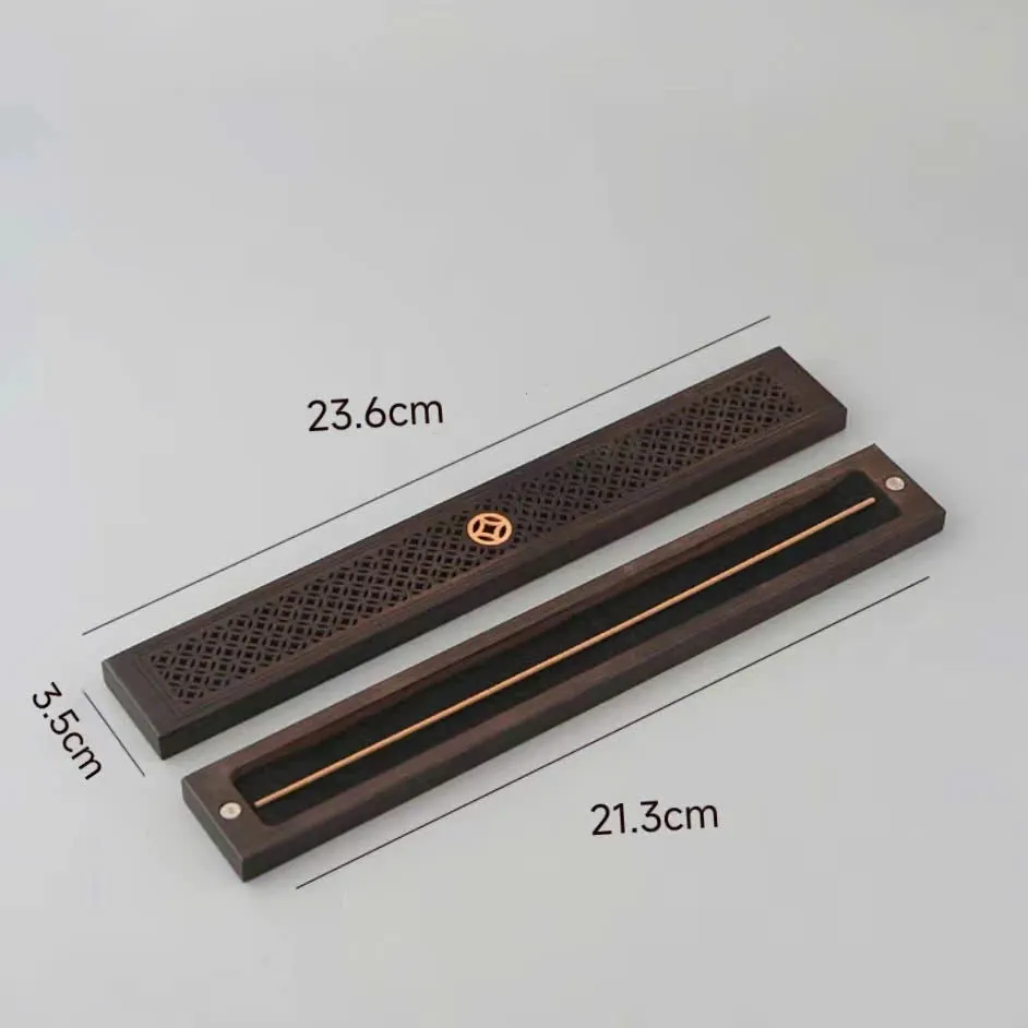 Premium Ebony Wood Agarwood Incense Burner Box – Stickless Oud Incense Box (23.5 cm)